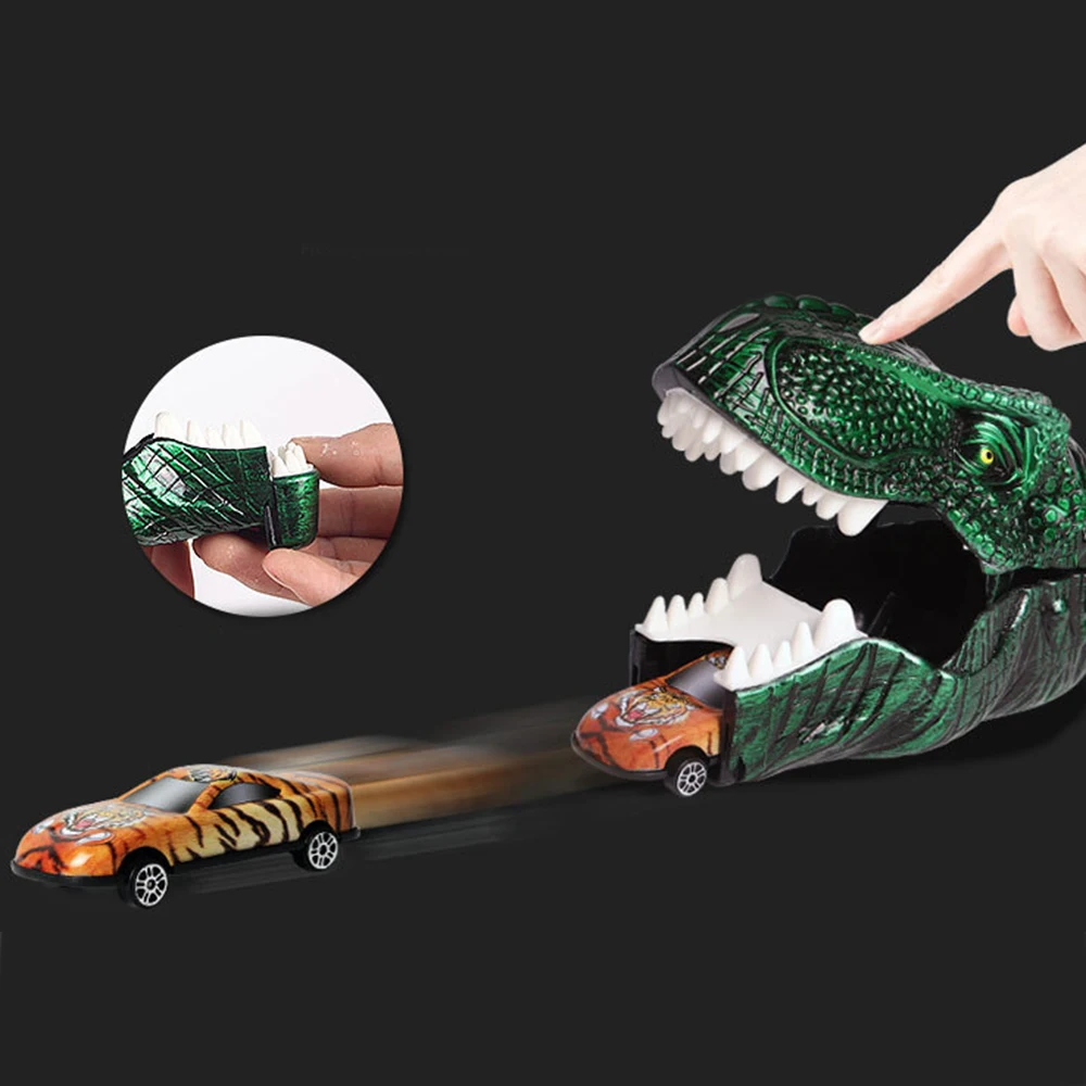2 in 1 Children Simulation Dinosaurs Head Toy Car Press Ejection Small Car In Inertia Metal 3
