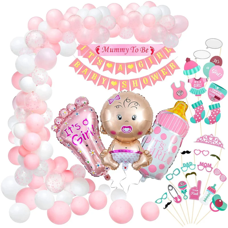 56pcs/Set Baby Shower Girl Party Decorations Its A Girl Banner Mummy To