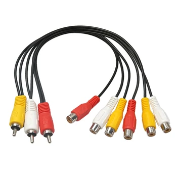 

Black 25cm 3Rca Male to 6Rca Female Connector Distributor o Video AV TV DVD Adapter Cable
