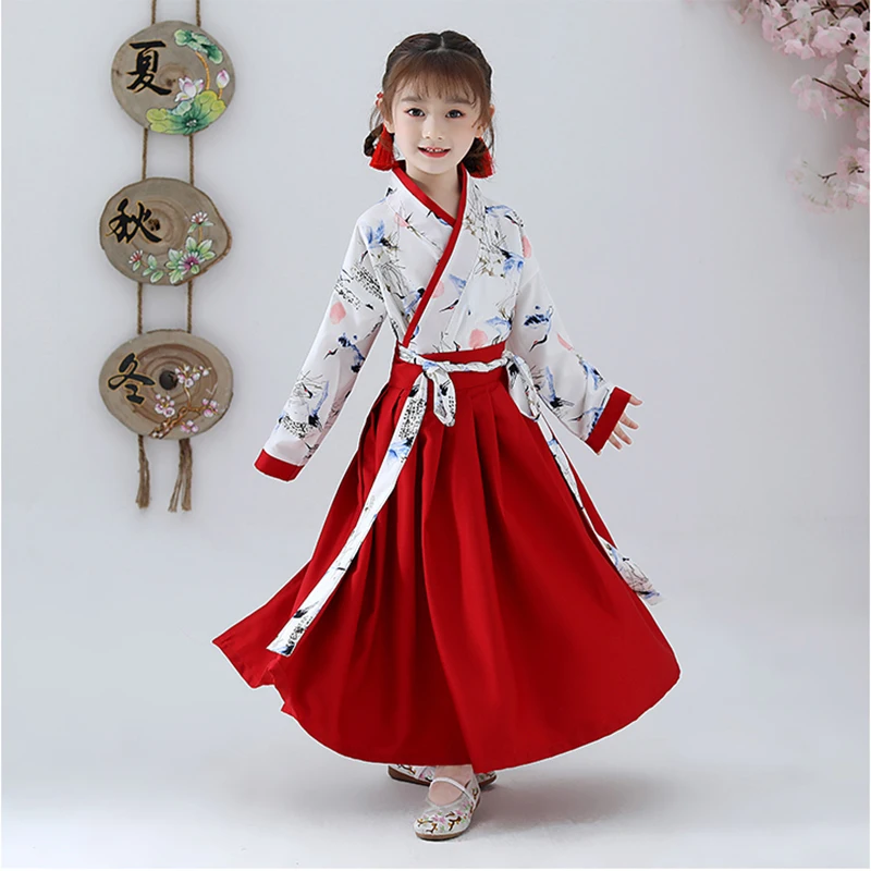 Boy Girl Suit White Кран Hanfu древний китайский костюм для детей платье династии Тан необычное народное платье Стиль танцевальный костюм фестиваль наряды сценический - Цвет: Boy Girl Suit White