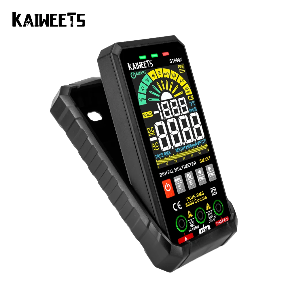 KAIWEETS ST600Y Ture RMS Digital Multimeter Auto Range NCV Intelligent Multimetro Tester AC DC Voltage Capacitance Ohm Hz Meter laser measuring tape