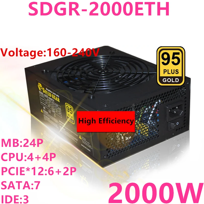 Best New PSU For Thunderobot Full Module Supports 6 Card Power Supply Rated 1800W Peak 2000W Power Supply SDGR 2000ETH