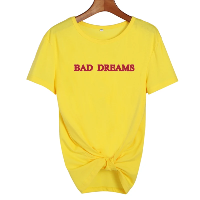 Bad Dreams кошмар гранж ночь террор бессонница Nu Готическая футболка tumblr женские топы Повседневная хлопковая футболка с коротким рукавом - Цвет: yellow-red
