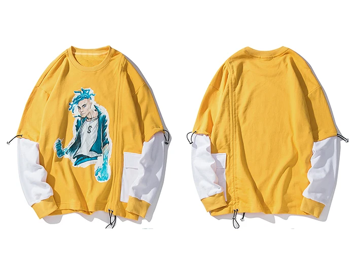 AELFRIC Funny Cool Boy Print Sweatshirts Streetwear Mens Hip Hop Harajuku Patchwork Long Sleeve Fashion Casual Cotton Tops - Цвет: Цвет: желтый