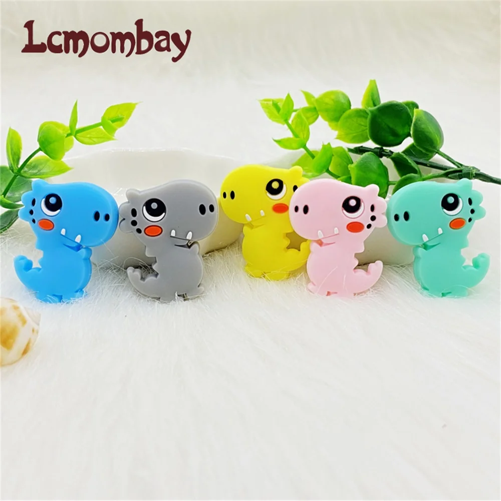 10/pcsSilicone Teether  Food Grade Mini Silicone Dinosaur Beads Baby Animal Teething Beads For DIY  Necklace Chain Accessories 2