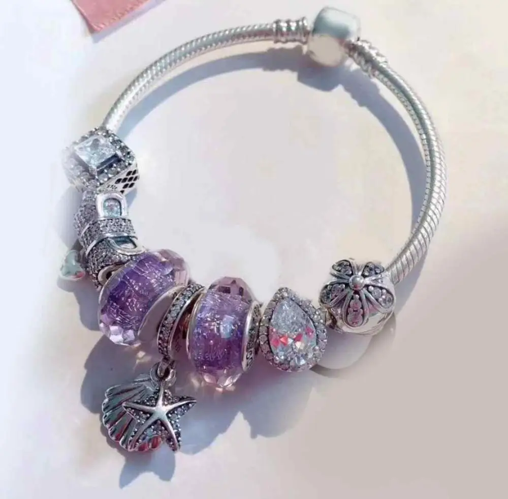 

Kaliyah Shop Original 1:1 100% 925 Sterling Silver Glazed Diamond And Starfish Beaded Bracelet