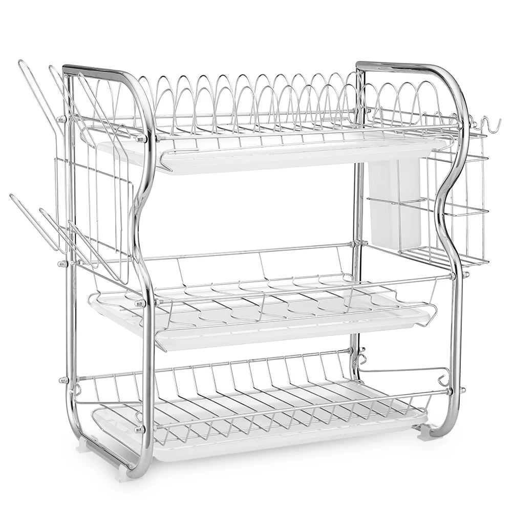 

Stainless Carbon Steel Tableware Storage Rack Three Layers Cup Holder Kitchen Storage Bowls Rack Dishes Holders Organization