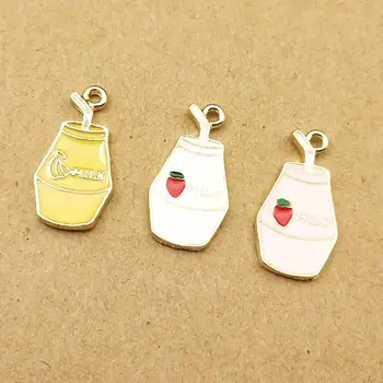 

21*12mm Gold Tone Plated Drip Oil Milk Bottle Cup Charms Enamel Alloy Fruit beverage Enamel Metal Floating Pendant Craft 50pcs