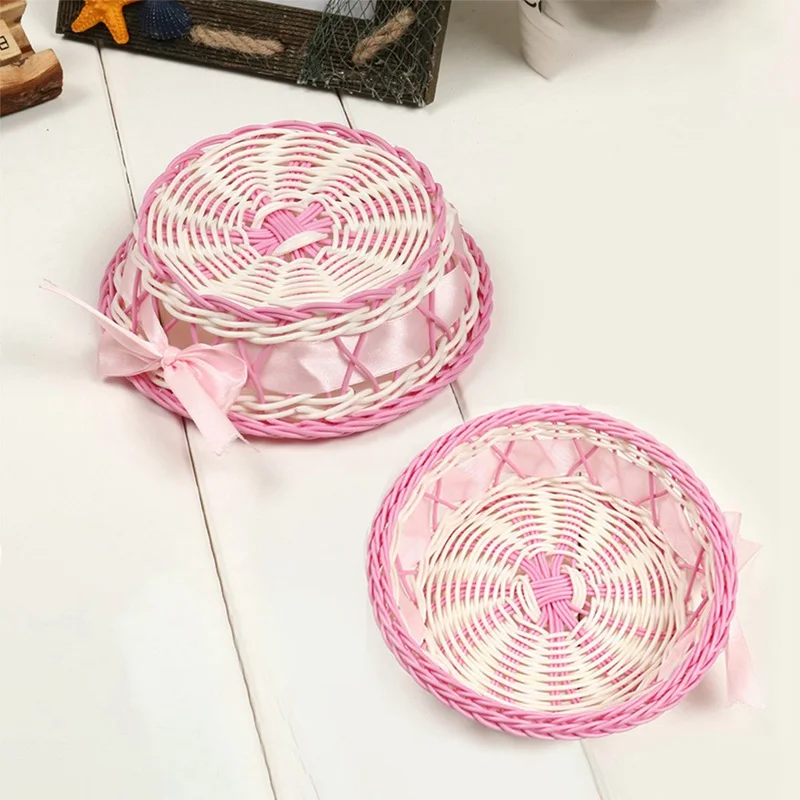 Desktop Plastic Rattan Woven Storage Basket Handmade Basket Mini Fashion Plant Micro-pieces Sundries Finishing Box