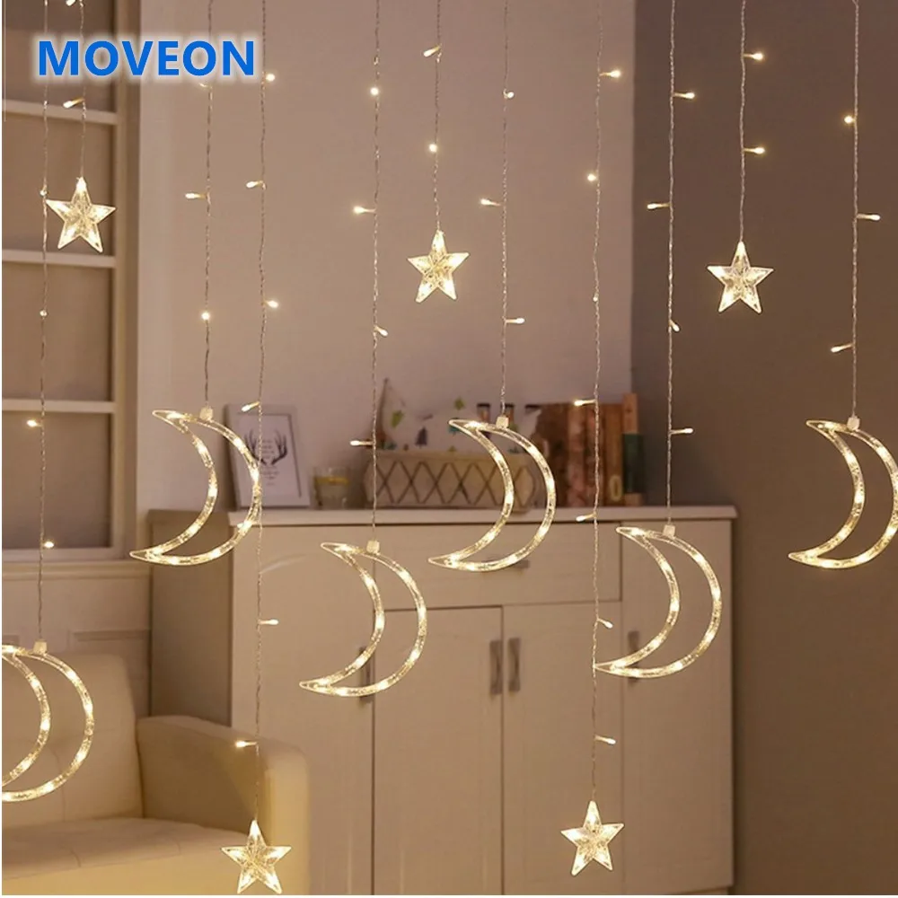 Водонепроницаемая светодиодная гирлянсветильник занавеска Moon & Star 8 режимов 3 5