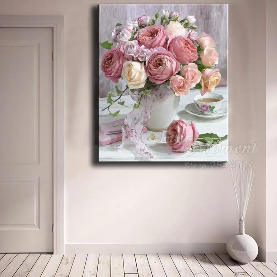 Ever Moment 5D DIY Алмазная вышивка розовая роза в ваза с бриллиантовой мозаикой полностью квадратные сверла художественное оформление дома ASF1132