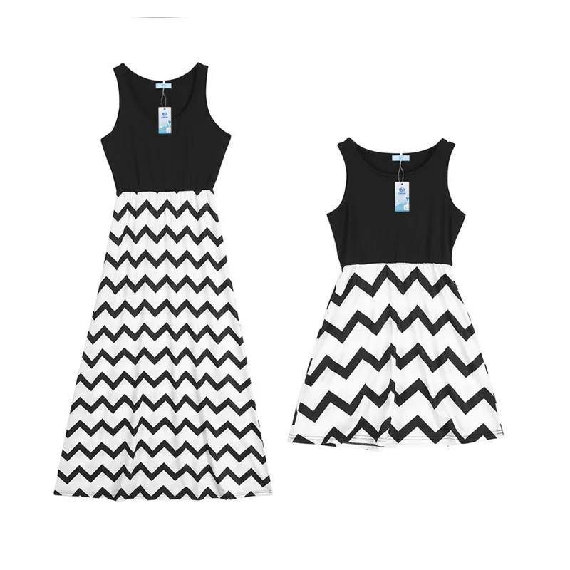 

Summer Mother and Daughter Dress Mommy And Me Casual Boho Stripe Maxi Dress Mom&Me Matching Set Outfits