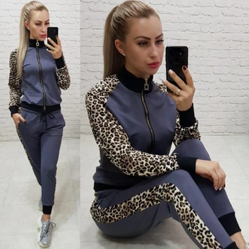 

Autumn 2020 casual women's sportswear 2-piece cardigan coat + pants jogging casual knitted printed sports suit