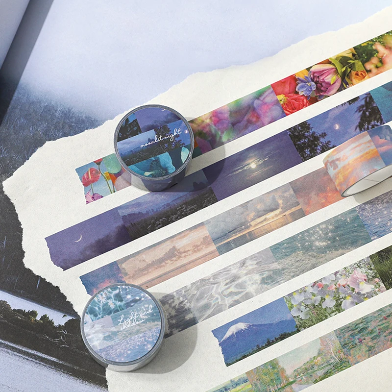 Paisaje de flores de la luna del cielo, decoración de cinta Washi, cinta adhesiva de Scrapbooking, papelería Autocollant, 2cm x 3m