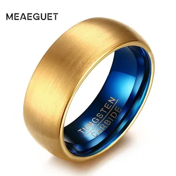 

Custom Wedding Brands Tungsten Carbide Ring For Men Gold Color Blue Inner Engagement Love Personazlied Gifts