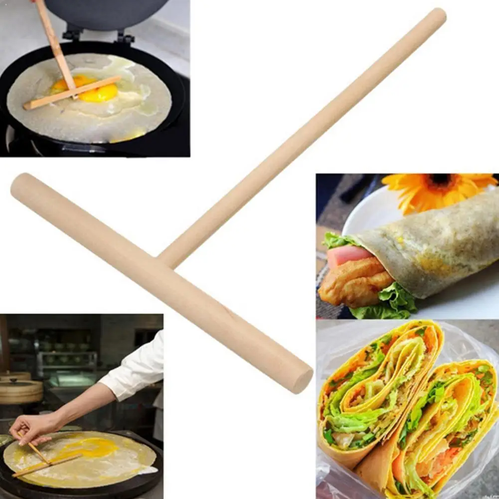 

1PC T-Shaped Wooden Rake Crepe DIY Round Batter Pancake Spreader Quality Kitchen Crepe High Tools Accessories Kitchen Rolle K0X4
