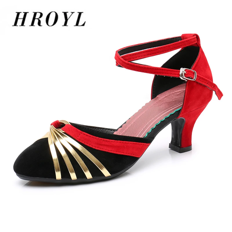Women's Latin Dance Shoes Modern Closed Toe Ballroom Latin Dancing Girls Tango 3.5/5.5CM Rubber Sole Outdoor