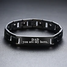 Модный мужской браслет из нержавеющей стали с выгравированным логотипом, браслет для здоровья для парней, подарок для отца