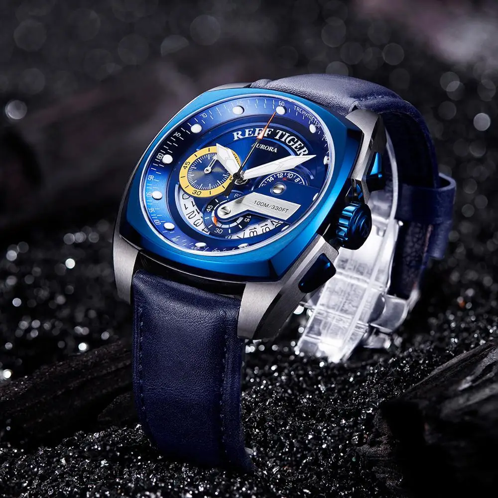 Часы для мужчин moda, мужские спортивные часы Reef Tiger, мужские Кварцевые водонепроницаемые наручные часы с хронографом, reloj hombre, люксовый бренд, RGA3363