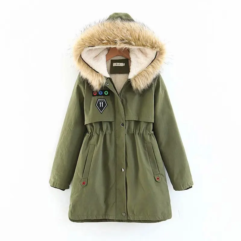 

Winter New Style Korean-style Fashion Labeling Large Fur Collar Hooded Slim Fit Slimming Mid-length Thick Cotton-padded Clothes