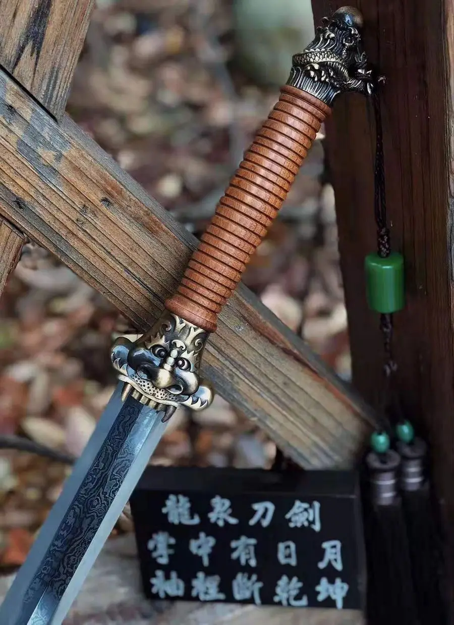 Handmade Sharp Wushu Sword HRC62 Groove Damascus Steel Kung Fu Jian Full Tang