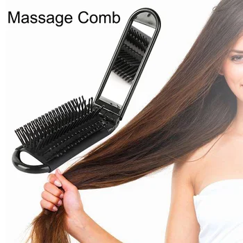 

Portable Travel Folding Hair Brush With Mirror Compact Pocket Size Comb