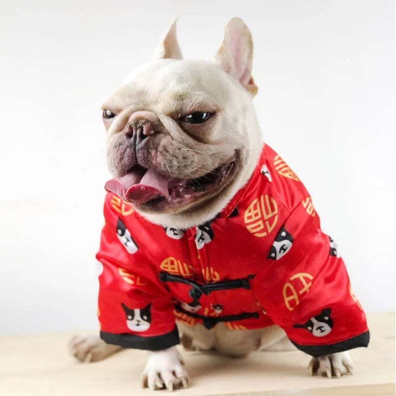 Китайский год собака пальто куртка Тан костюм Кошка Пудель Шнауцер Мопс одежда французский одежда для бульдога Frenchies собака костюм наряд