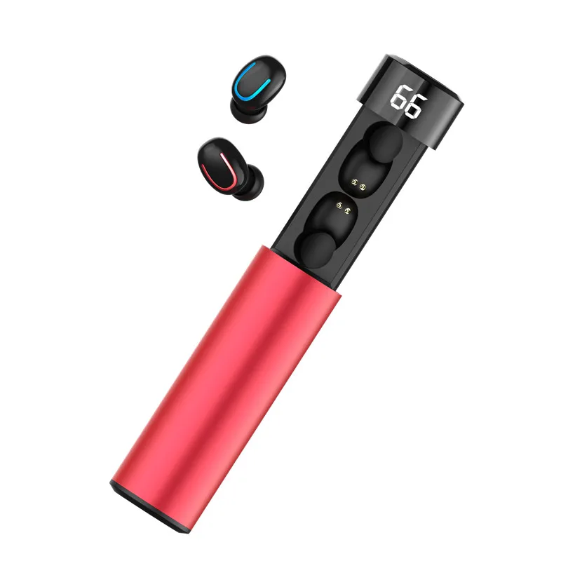 Red 1 Фитнес Bluetooth наушники V5.0 Q67 Беспроводные наушники с коробкой для хранения питания гарнитура с микрофоном цифровой дисплей электричество - Цвет: Red 1