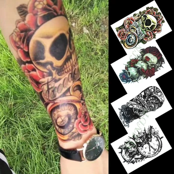

Waterproof Temporary Tattoo Sticker skull rose clock flowers cool tatto flash tatoo fake tattoos for girl men women