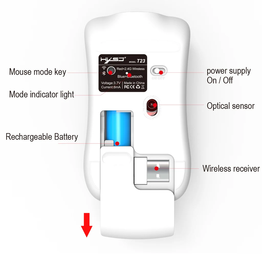 Эргономичная оптическая беспроводная Bluetooth мышь USB 1600 точек/дюйм для ПК