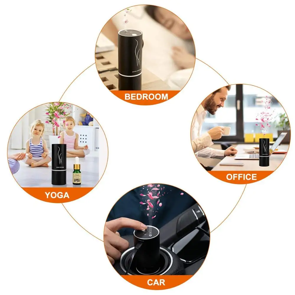  Waterless Oil Nebulizer Diffuser Air Purifier Mini Car Aroma Diffuser with Two Mode Rechargeable Po