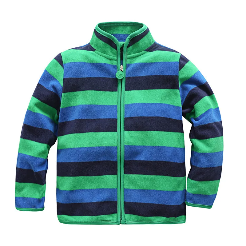 Теплое Детское пальто из мягкого флиса в полоску; куртки для маленьких мальчиков; ветрозащитная верхняя одежда для детей; детская одежда для От 1 до 6 лет - Цвет: Зеленый
