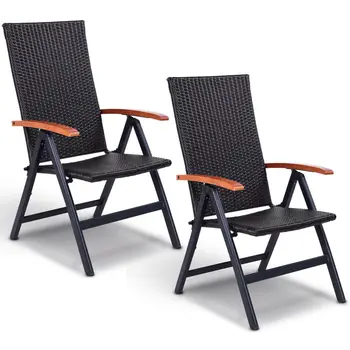 

Costway 2PCS Patio Folding Back Adjustable Aluminum Rattan Chair Lounge Recliner Garden