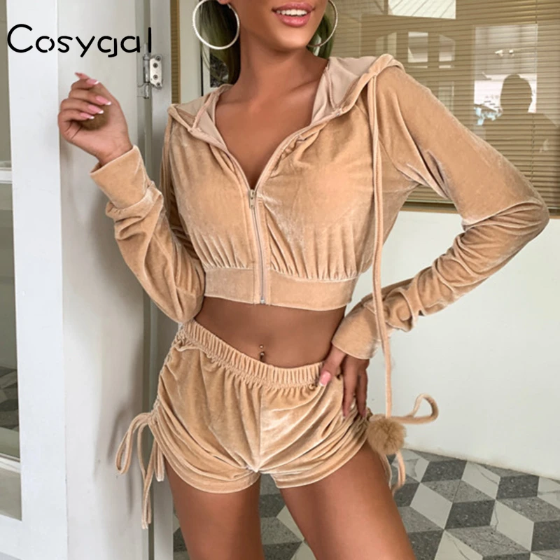 COSYGAL бархатный повседневный комплект из двух предметов Женская толстовка с