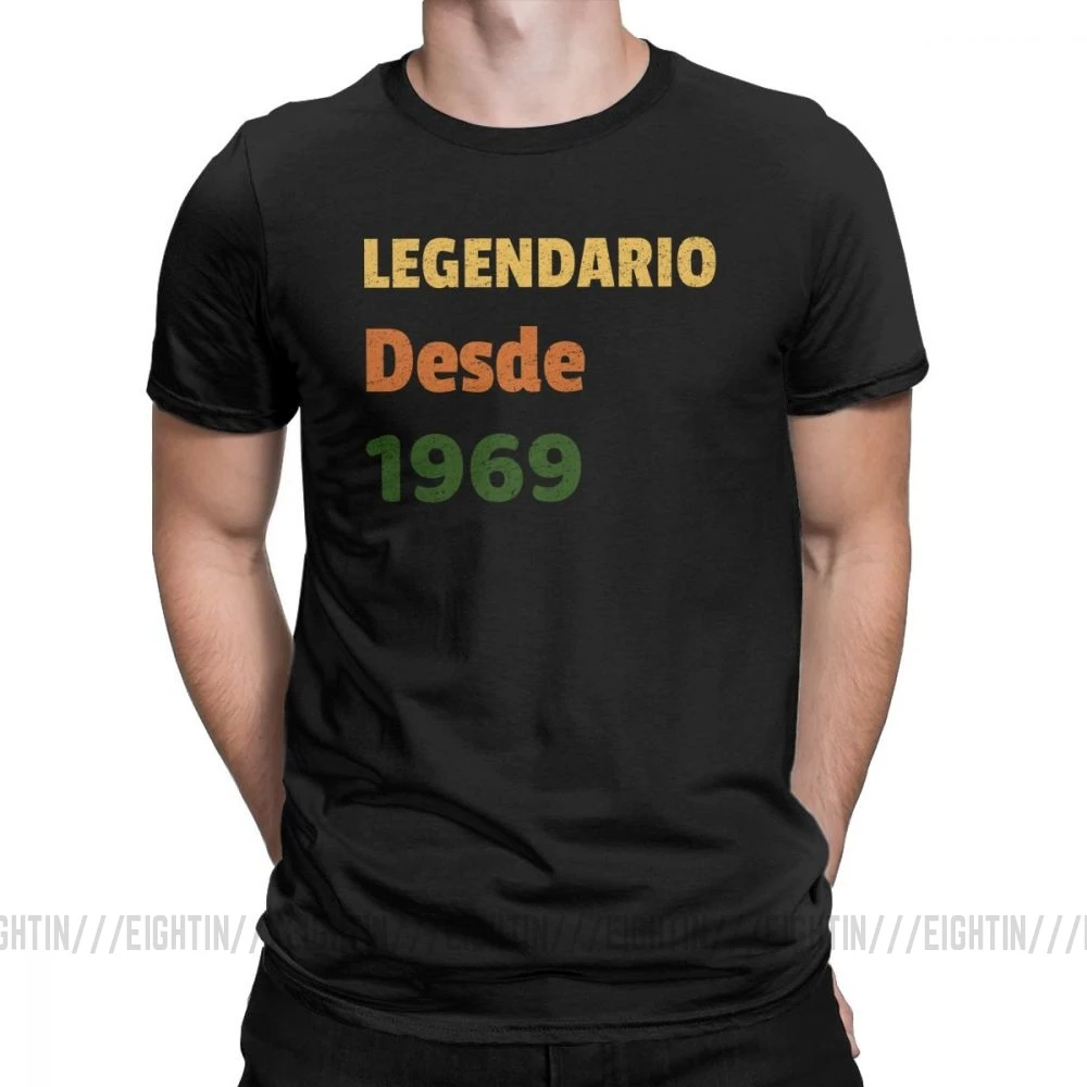 Legends Are Born In 1969, футболка, испанская, испанская, мужская,, подарок на рождение, топы, винтажные, с круглым вырезом, хлопковая футболка - Цвет: Черный