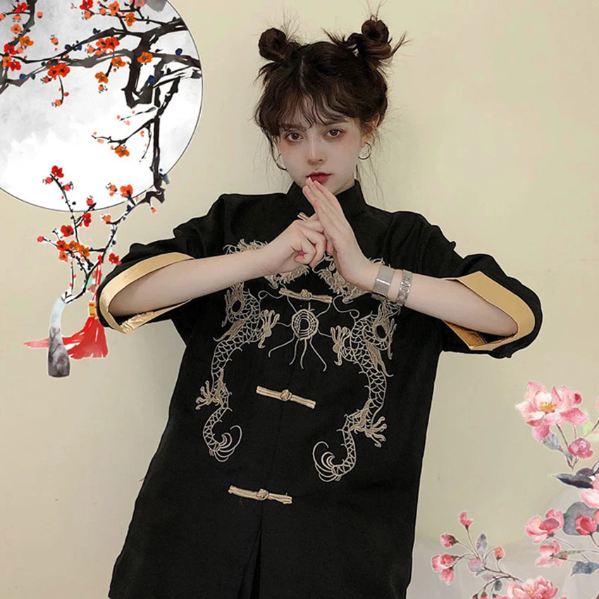 

Dragon Embroidery Spring Coat Girl 2020 News Big Sleeve Kimono Haori Stand Collar Top Dress Tradition Japan Samurai Clothes