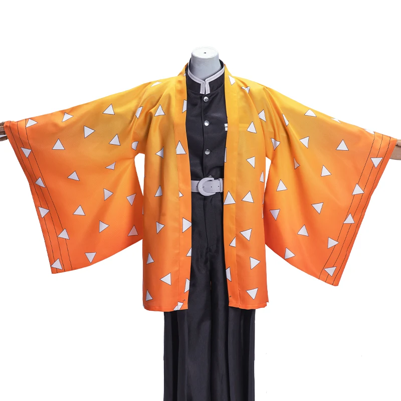 Истребитель демона: Kimetsu no Yaiba; костюм для косплея; убийца демона; Kamado Tanjirou Agatsuma Zenitsu Tomioka Giyuu Haori; мужская униформа - Цвет: Zenitsu Full Set