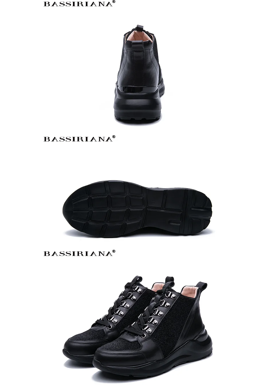 BASSIRIANA / осень новые женские туфли кожаные черные дышащие плоские туфли металлические пряжки шнурки