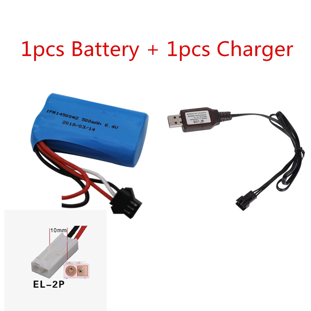 14500 6,4 v 500mAh литий-ионный аккумулятор и зарядное устройство для Wltoys 18401/18402 RC транспортного средства 6,4 v батарея для RC игрушек автомобилей лодки - Цвет: EL Red in square