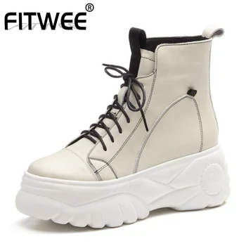 

FITWEE New Women Ankle Boots Real Leather Thick Bottom Women Short Boots Fashion Cool Winter Shoes Women Footwear Size 34-39