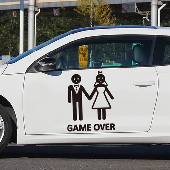 

NEW Marriage Quote Stickers On The Car Fashion Vinyl Game Over Phrase Decals Car Decorative Accessories Black/White Color