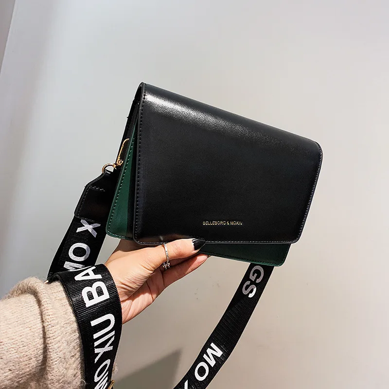 

CHIC Bag Women's 2019 New Style WOMEN'S Bag Solid Color Retro Wide-Strap Square Sling Bag Versatile Wide Simple Shoulder Bag