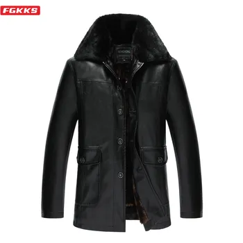 

FGKKS Men Leather Jacket Men's Winter Long Section Leather Jacket Stand Collar Fashion PU Leather Jackets Male