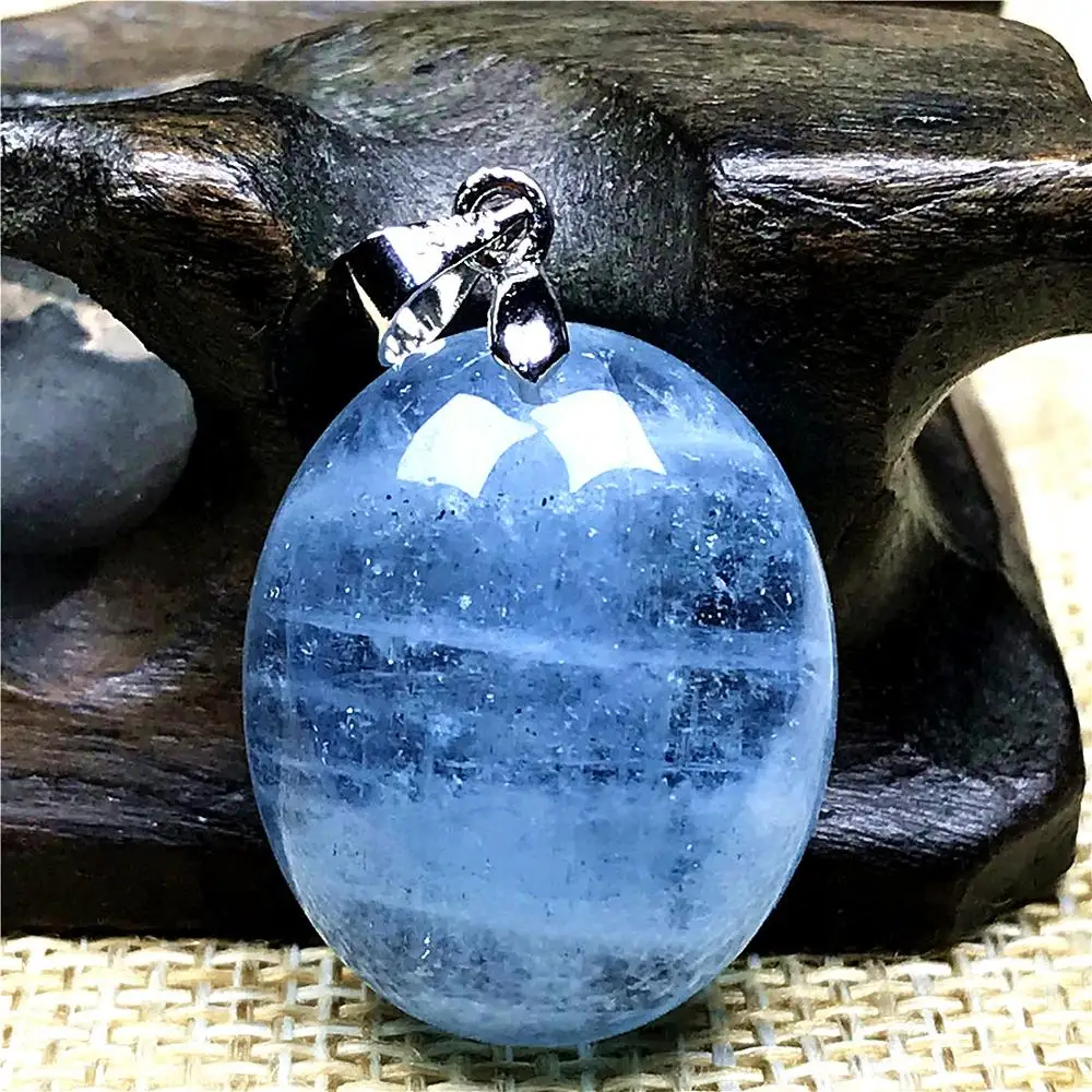 

Necklace Pendant Natural Ocean Blue Aquamarine Beads Jewelry For Woman Man Crystal Stone 21x17x9mm Beads Oval Gemstone AAAAA