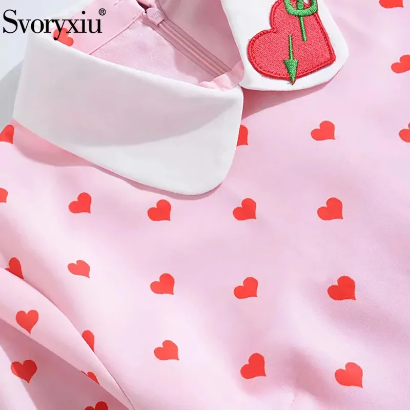 Svoryxiu, летнее подиумное плиссированное платье, женское, высокое качество, с длинным рукавом, в форме сердца, с вышивкой, модное, миди платье