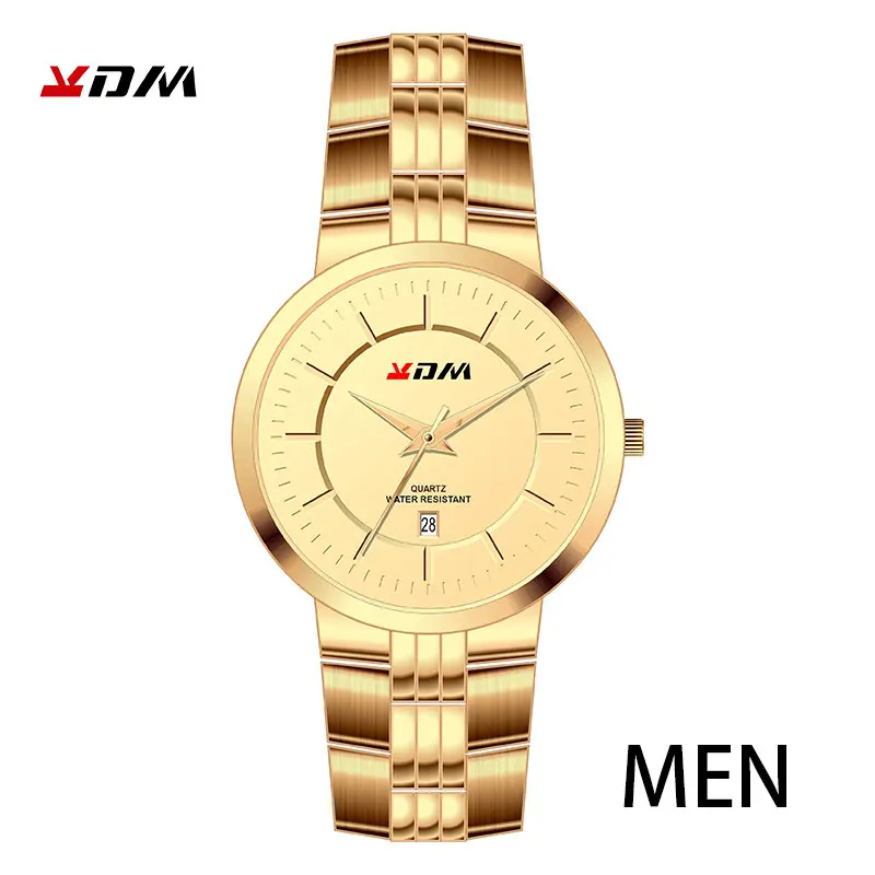 KDM часы для пар, люксовый бренд, полностью нержавеющая сталь, кварцевые часы с календарем, повседневные наручные часы для мужчин, простые модные женские часы