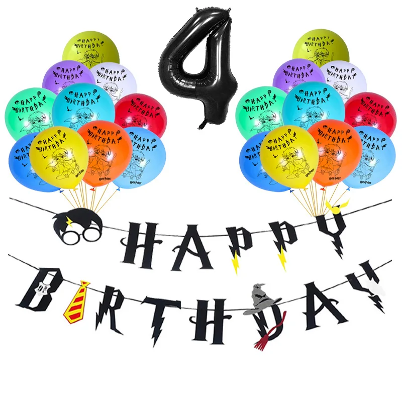 

Happy Birthday Magic Party Potters Latex Balloons Banners Harried Cake Toppers Decorations Flags Anniversaire Ballons Kids Toys