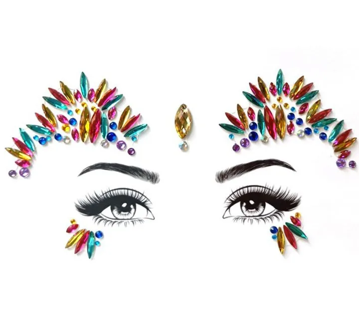 2  Colorful Rhinestone Jewelry Stickers For Women Fashion Diy Face Stickers Masquerade Party Diy Jewelry Marking Face Sticker