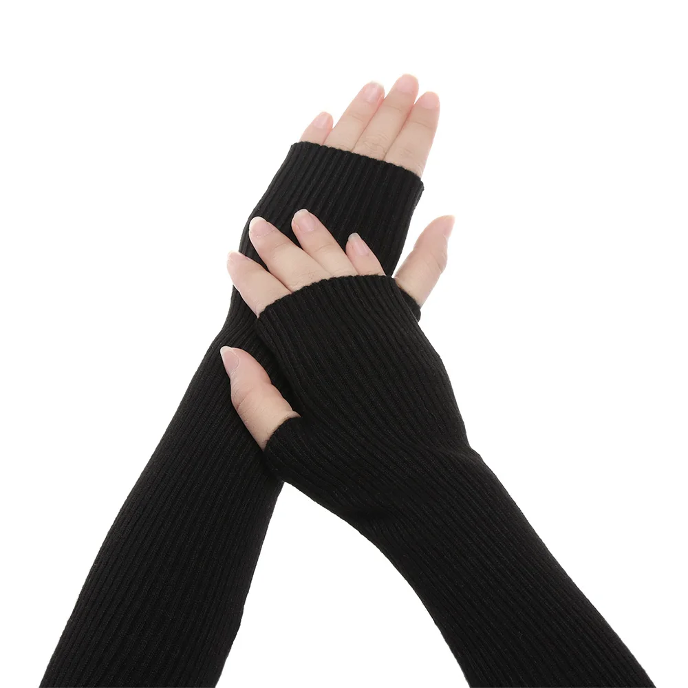 Style 1 black Осенне-зимние женские шерстяные гетры для рук, вязаные шерстяные Длинные вязаные перчатки без пальцев, рукавицы - Цвет: Style 1 black