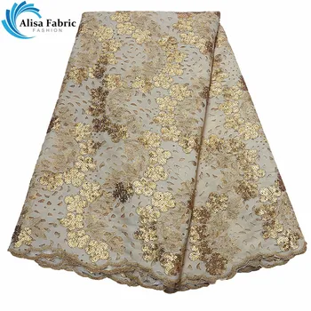 

Golden Laces African Velvet Lace Fabrics 2019 High Quality Lace Cloth Material Embroidery With Sequins African Fabrics For Dress